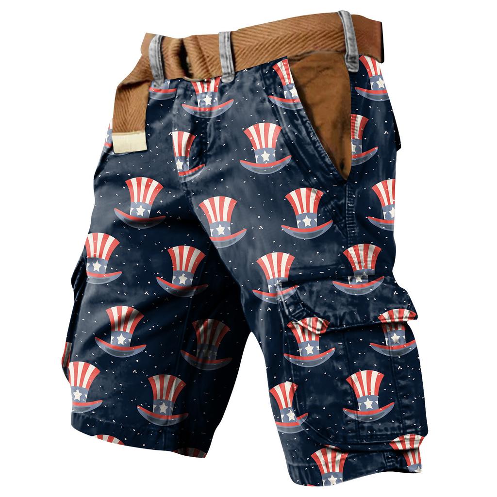 Ανδρικές Βερμούδες Εργασίας με Πολλαπλές Τσέπες και Εκτύπωση για την Ημέρα της Ανεξαρτησίας