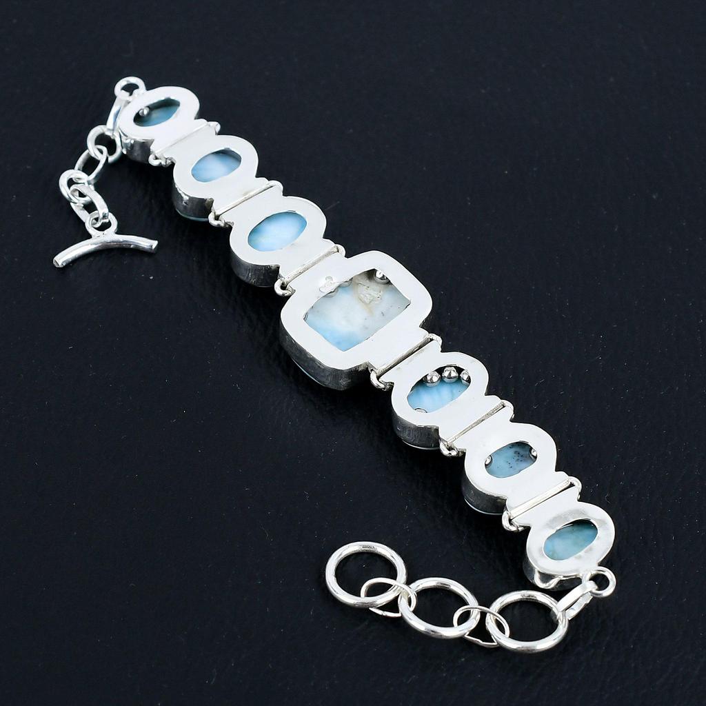 Armband aus natürlichem blauem Larimar-Edelstein | 925er Sterlingsilber | Verstellbares Armband | Handgefertigtes Kettenarmband für Frauen und Mädchen