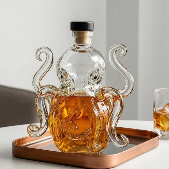 Oktopus Whiskey Flasche, Lustiger 3D Glas Tier Karaffe, 320ml Einzigartiger Alkohol Spender für Hausbar Dekoration, Neuheits Geschenk für Männer Papa Ehemann