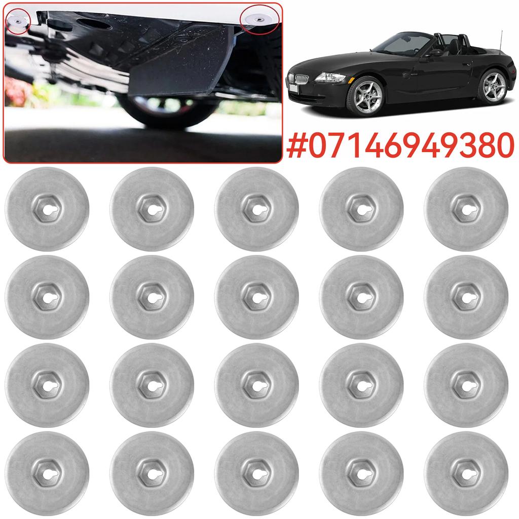 20pcs Heat Shield Nut Silver Round Bottom Plate for BMW 1 3 5 6 7 8 Series X1X2X3X5X6X7 MINI Land Rover Transmission Chassis