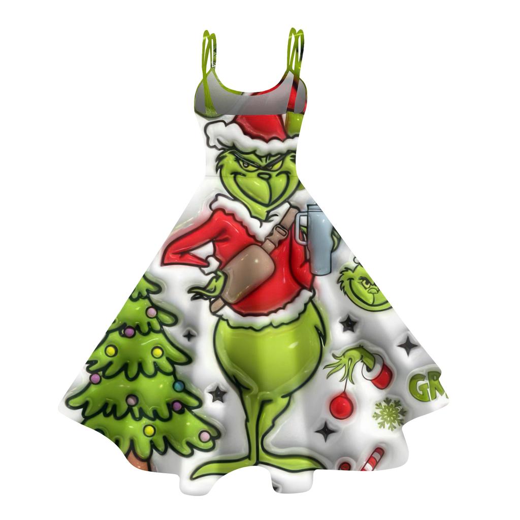 Dětská móda Ležérní Vánoční potisk Odhalená ramena Punk Vintage šaty