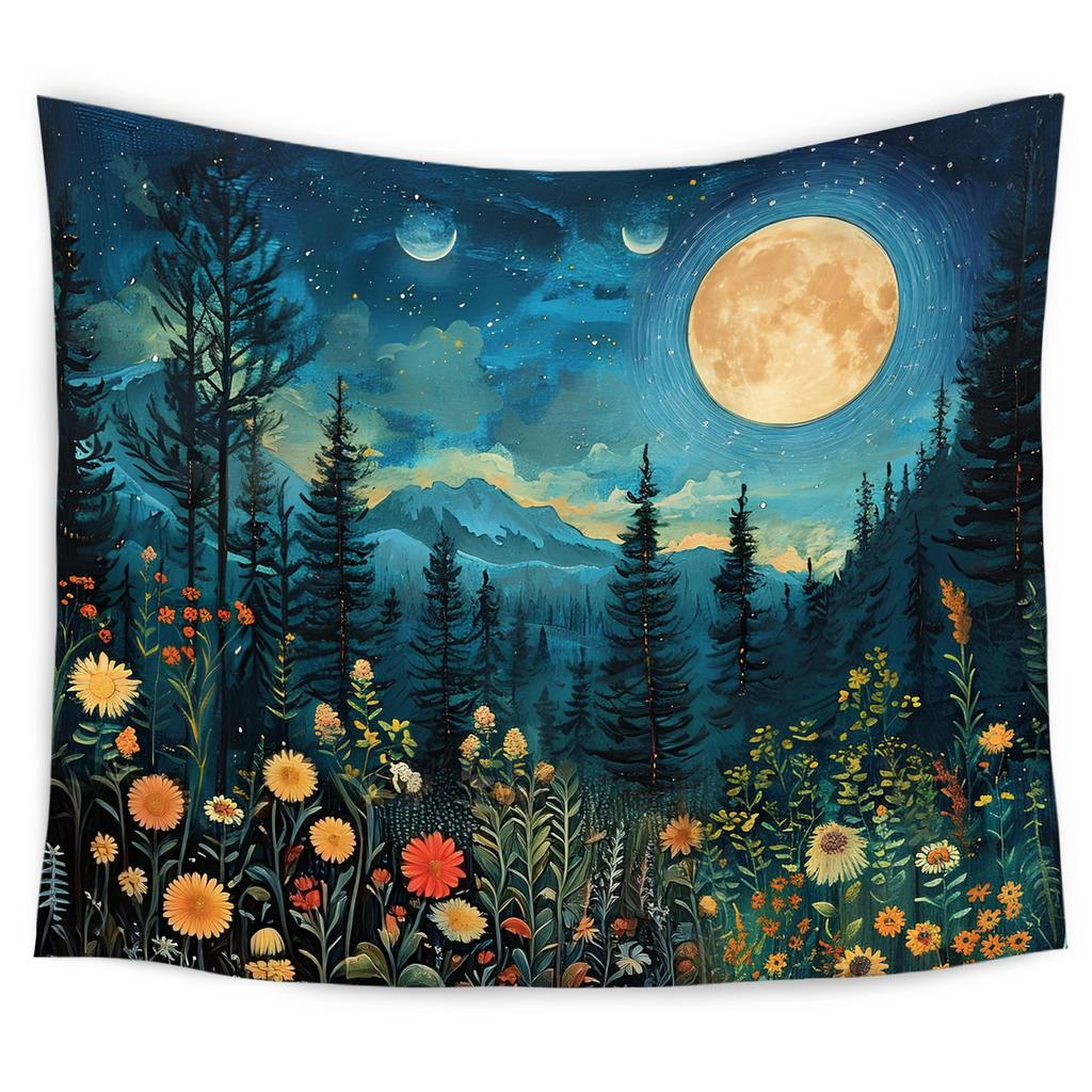 Enchanted Forest Tapestry, Fantasy Woods Tapestry Wall Hanging, Magical Wildflower Forest Animal Wall Blanket Decor For Home