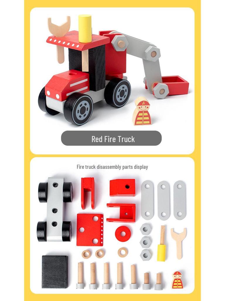 Wooden Assembly Toy Cars: Bulldozer, Repair Car, Fire Truck - Perfect Birthday Gift for Boys and Girls.