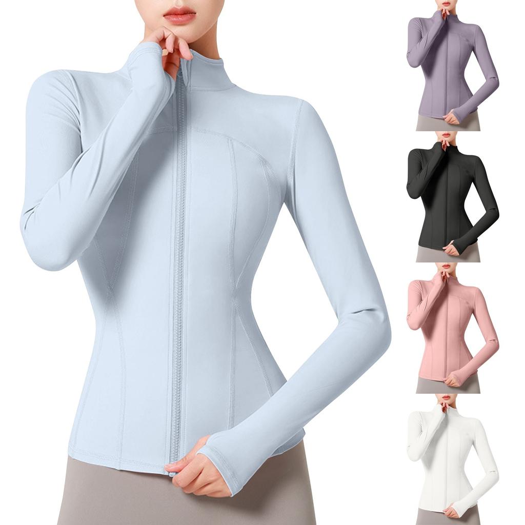Women's Slim Fit Full Zip Athletic Running Sports Workout Jacket With Pockets