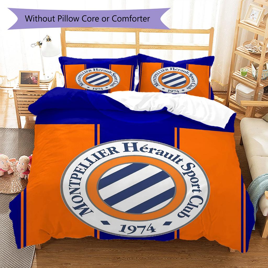 Montpellier HSC Logo Bedding Quilt Set Quilt Cover Pillowcase Home Decoration Birthday Gift (1 * Duvet Cover + 2 * Pillowcase, Without Core)