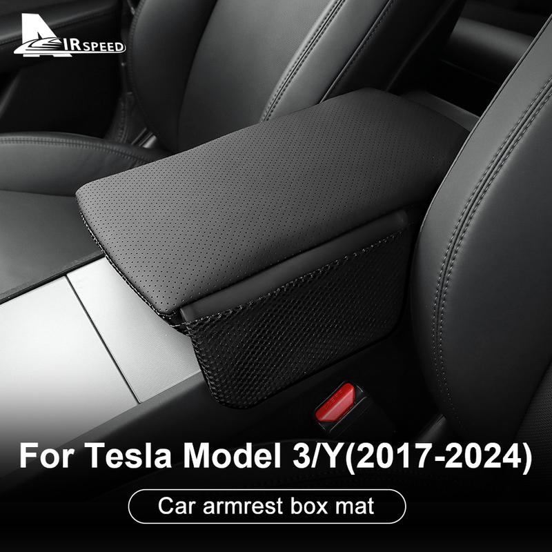 Leather Armrest Pad For Tesla Model 3 Model Y 2017- Highland 2024 Juniper 2025 Center Console Panel Protective Accessories