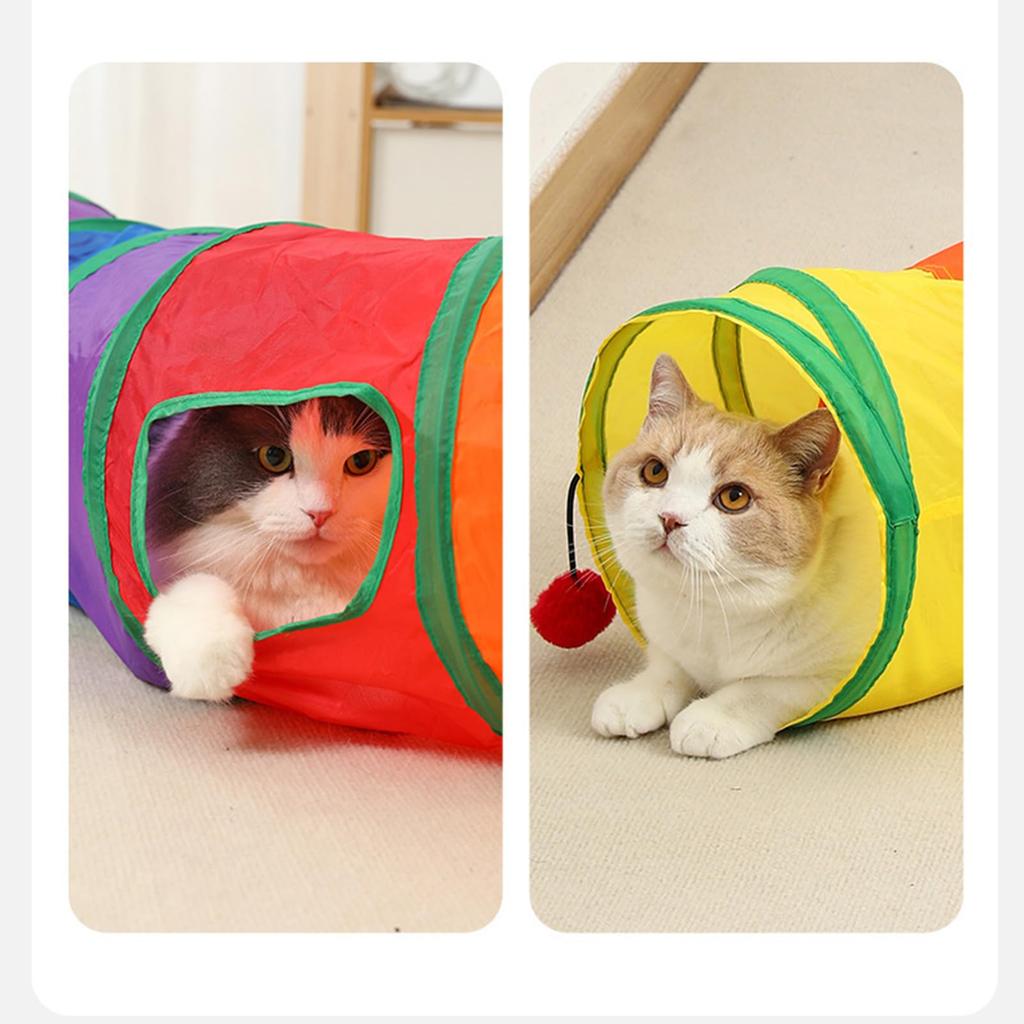 Foldable Cat Pet Indoor Pet Exercise Toy for and Chew Prevents Lack of Relieves Easy To with Holes and Made of Rainbow Compact Tunnel, Supplies,
