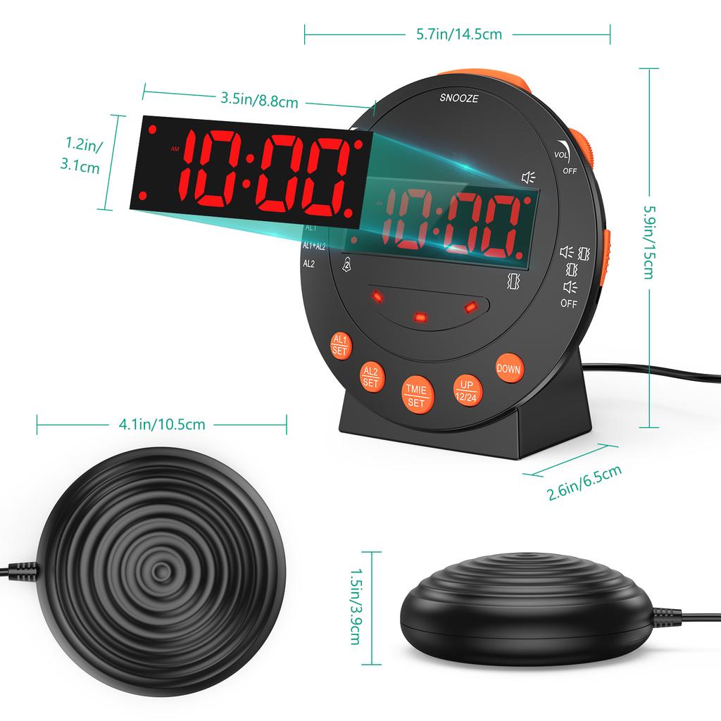 ORIA Loud Alarm Clock with Bed Shaker Vibrating Alarm Clock with Adjustable Dimmer for Heavy Sleeper Deaf Hard of Hearing