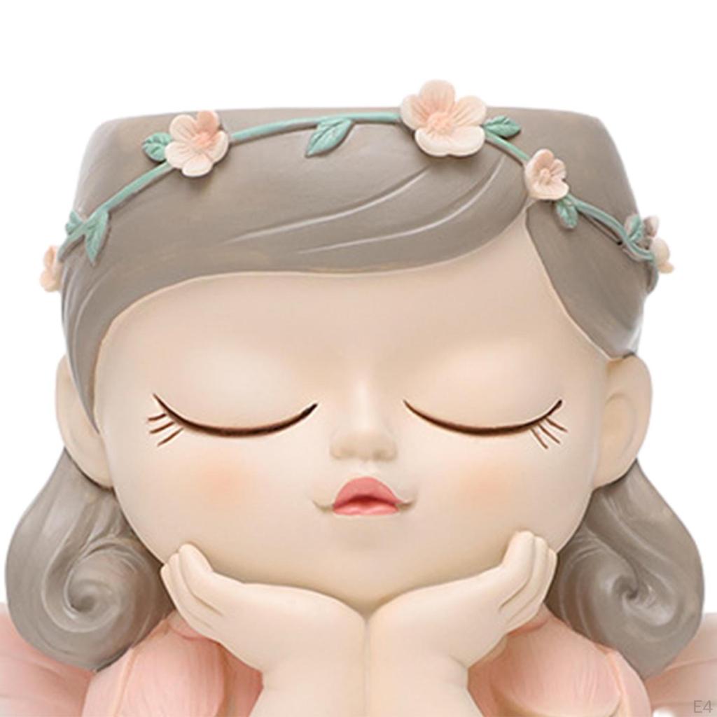 Elf Girl Flower Pot Plant Bud Vase with Drainage Hole Cartoon Resin Planters Bonsai for Living