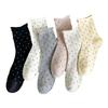 Female Spring and Summer Retro Curled Edge Polka Dots Literature Yuezi Tube Stack Socks