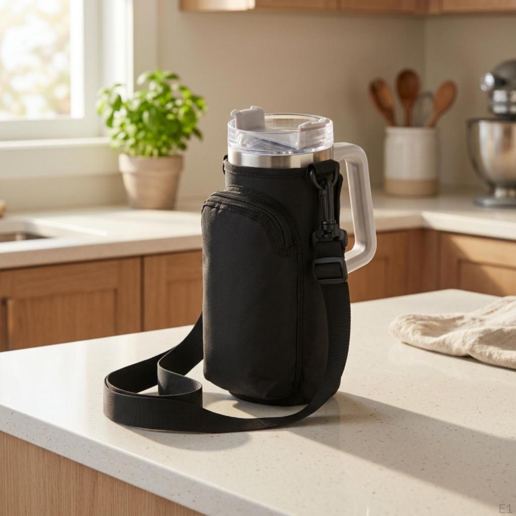Water Bottle Holder with Shoulder Strap Zippered for Gym, Commuters