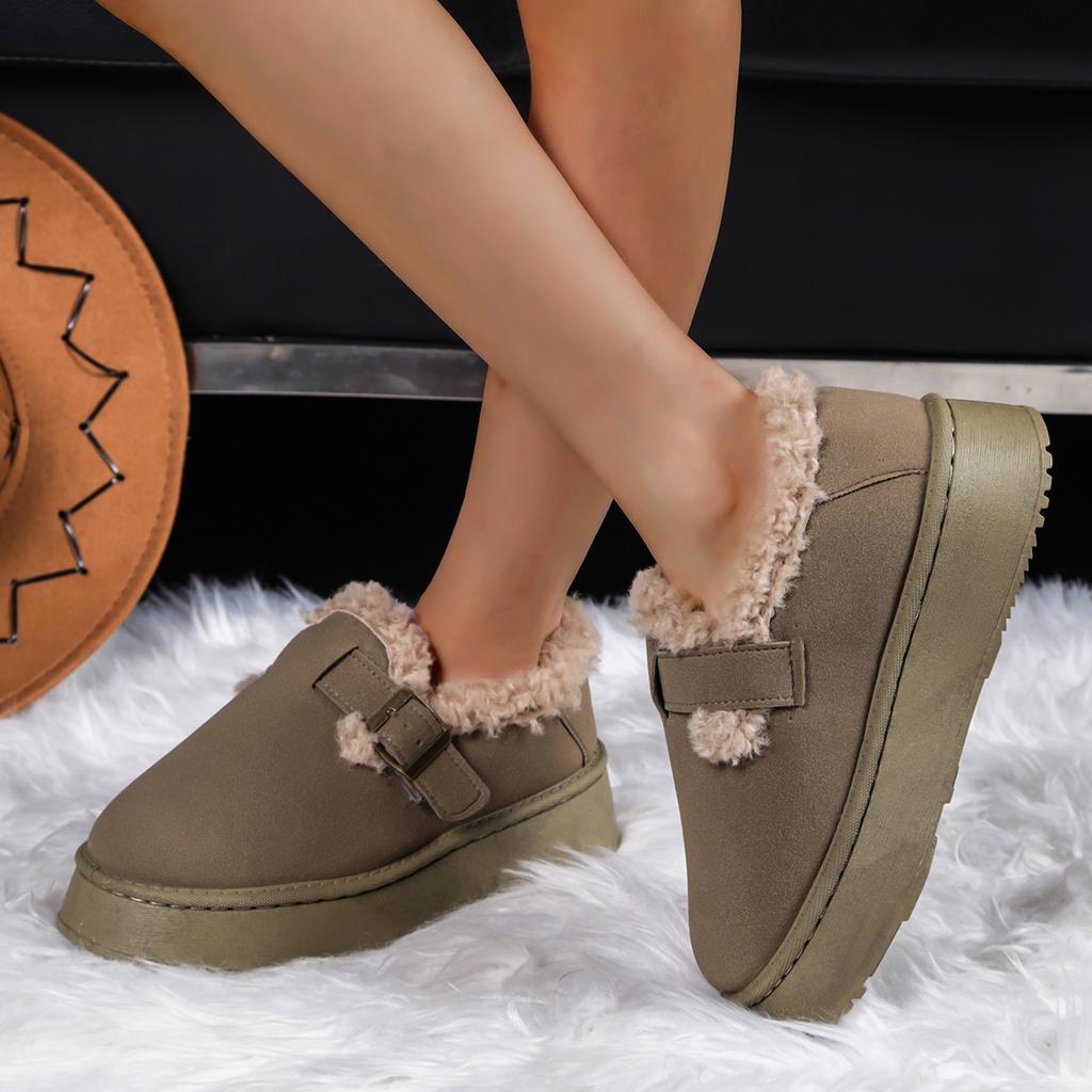Mode Damen Stiefeletten Winter Bequeme Freizeitschuhe Runde Zehenpartie Plateau Baumwollschuhe Damen Dicke Sohle Plüsch Lässige Schneestiefel