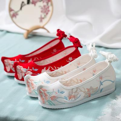 Schmale Silhouette, Innensohlenerhöhung um 3 cm, Schleifenschuhe, neue antike Schnürschuhe, bestickte Schuhe, Hanfu-Schuhe