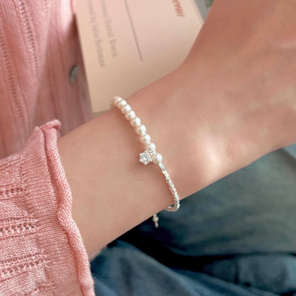 Non-specification Broken Silver Zircon Flash Diamond Pearl Bracelet Women's Light Luxury Niche Exquisite Bracelet Student Jewelry
