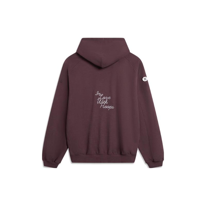 Li Ning Badfive Series Letter Print American Vintage Hoodie Unisex Hoodies Deep-Red AWDTC91-1