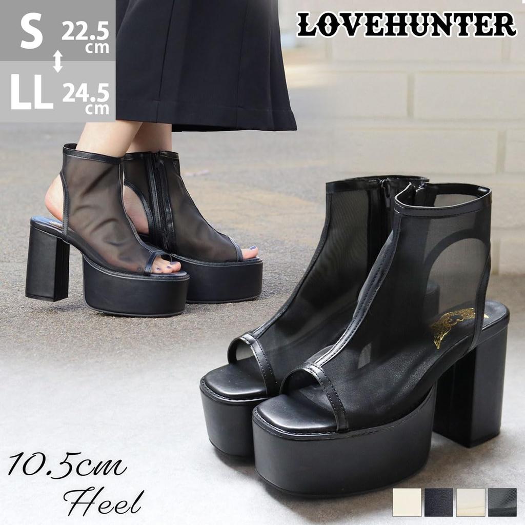 Love Hunter 1590 Damen Sandalen mit durchsichtigem Tüll und Plateauabsatz, 10,5 cm Absatz, eckige Zehenpartie, Schwarz, Klein, Größe 2E