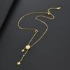 Elegant Gold Titanium Steel Women's Necklace with White Shell, Zircon, and Monogram Tassel