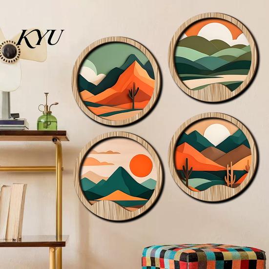 Boho Theme Wall Decorations Forest Sunset Scenery 2D Wood Hanging, Wooden Art Sign, Decorative Crafts for Walls Nature Tree Decor Bedroom Living Room