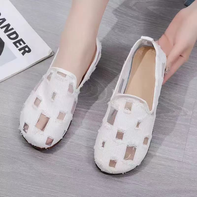 Spring and Summer Breathable Hollow Soft Sole One Pedal Casual Women's Shoes Sports Shoes Shallow Mouth Shoes Women