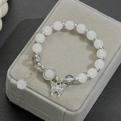 Opal Perlenkettenarmband Süßes Kristall Schmetterling Quastenarmbänder für Frauen Schmuck Zubehör