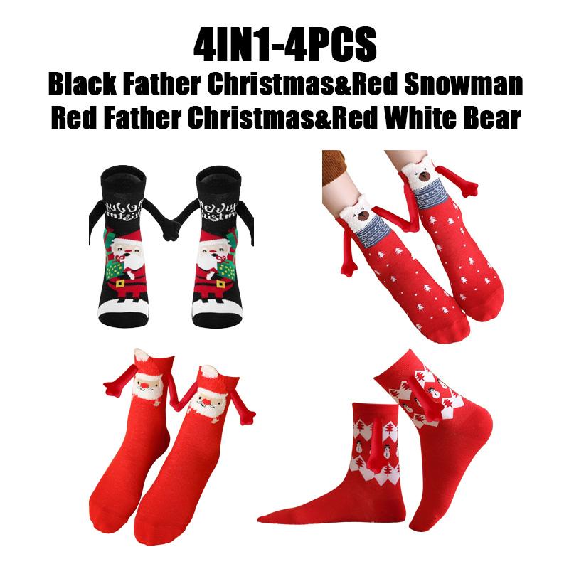 12PCS Christmas Socks Fall and Winter Cotton Magnet Hand-holding Socks Mid-calf Socks Cute Couple Socks Cartoon Christmas Socks
