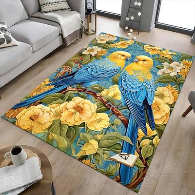 1PC Parrots Flowers Non-Slip Floor Carpet Compatible for Office&Living Room&Bedroom&Dining Room - Flat- Soft & Pattern, Vibrant Colors-W300