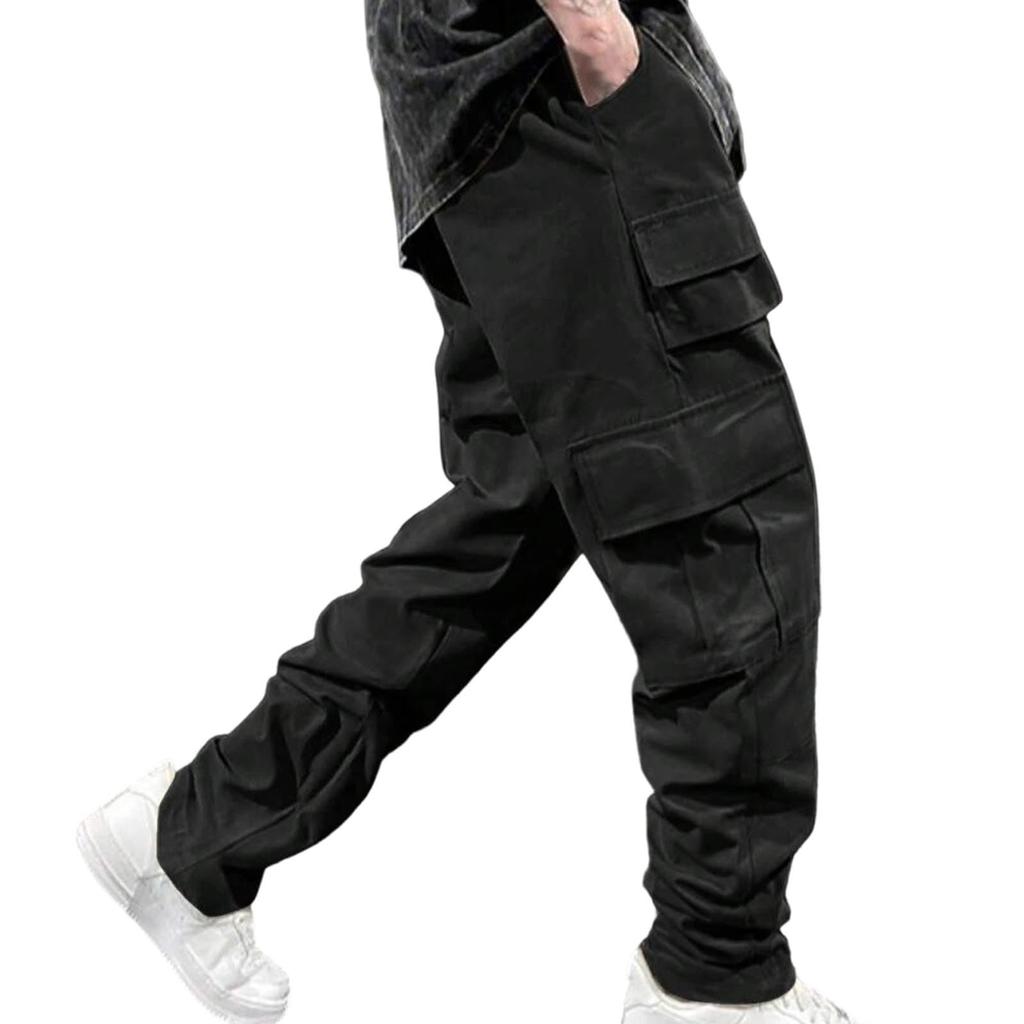 Men's Multi-Pocket Cargo Drawstring Pants, Loose Fit Casual Trousers