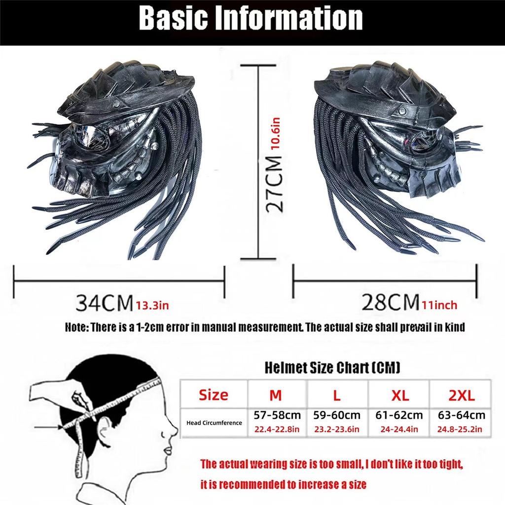 HOT Predator Personality Motorcycle Full Face Helmet Cosplay Male Warrior Motorcycle Accessories Helmet Retro Braid Abs Capacete