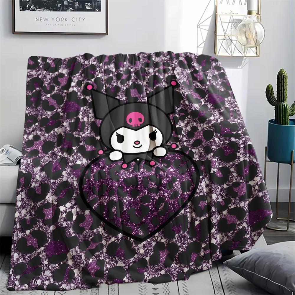 1PC Kuromi Print Flannel Blanket, High quality All Seasons, Home Decor, Warmth and Comfort, Perfect for Christmas Gifts