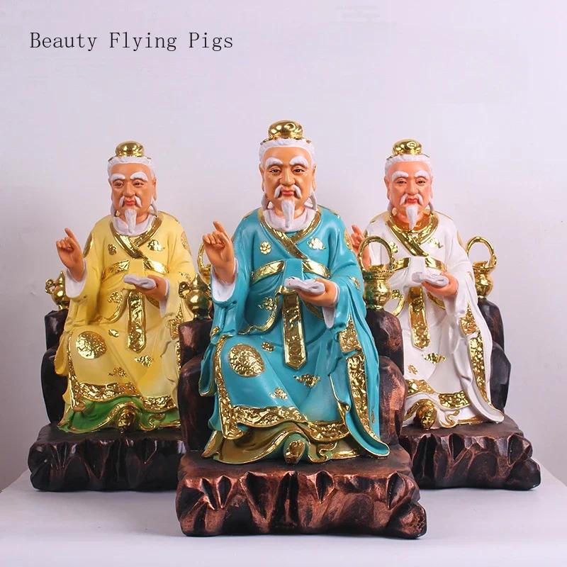 1PCS Resin 12 Inch Seven Colored Medicine King Statue Gold Plated Taoist Buddha Statue Offering Ornament Home Decoration
