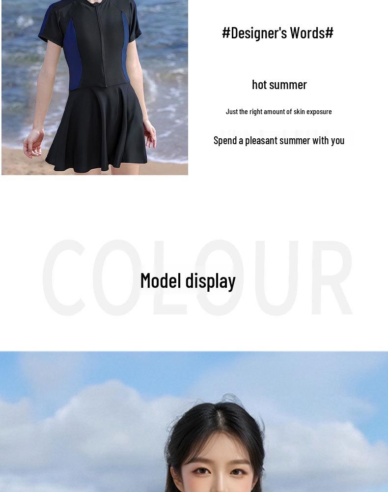 Women's Black Skirted One-Piece Swimsuit - Slimming, Conservative, Sportswear for Summer