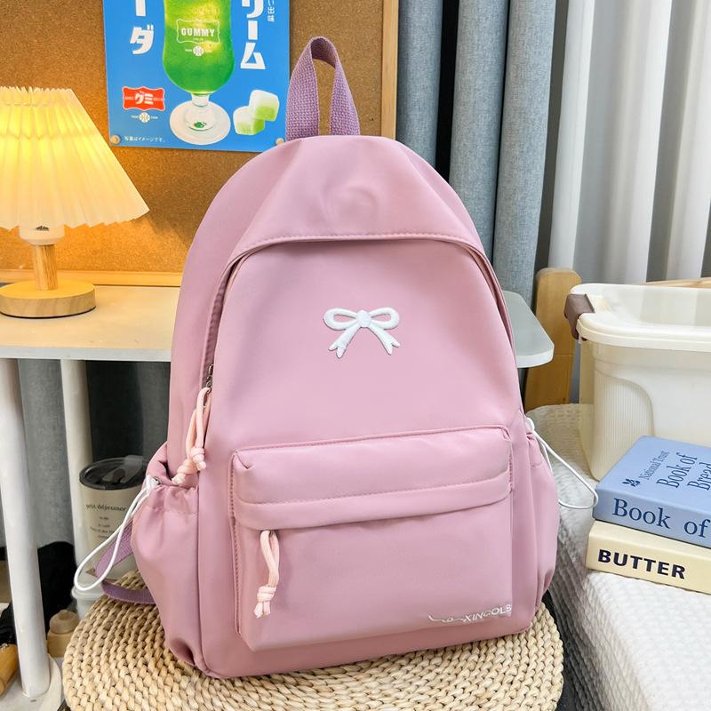 Schoolbag Japanese Ins Small Fresh Student Schoolbag Female Cute Embroidered Bow Backpack Solid Color Foreign Style Travel Backpack