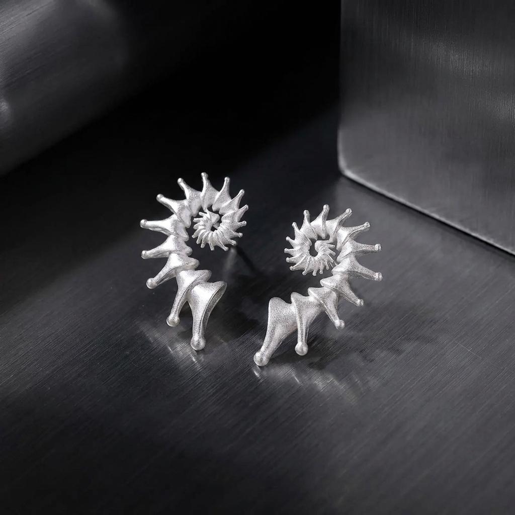 1pairs Fashionable Creative 3D Silver Shell Earrings for Women Exaggerated Personality Holiday Retro Ear Jewelry