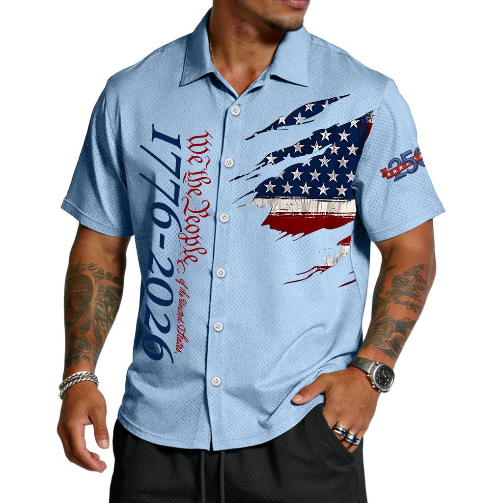 Men's Casual Short Sleeve Button Down Shirt Lightweight Breathable Fabric Relaxed Fit Collared Summer Shirt with Printed Design