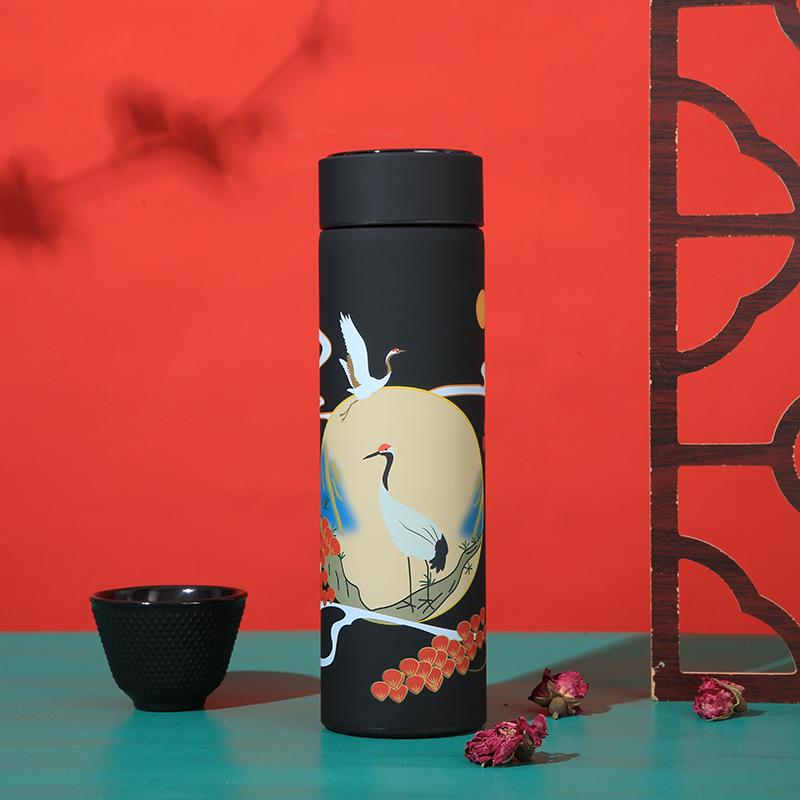 Retro Chinese Thermos Cup: 304 Stainless Steel with Smart Temperature Display and Artistic Design - Ideal Business Gift