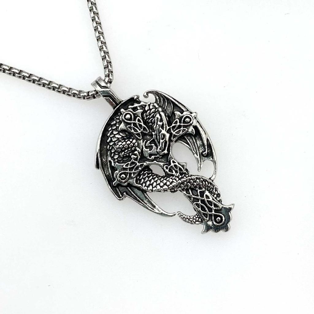 Skull Dragon Pendant, Retro Titanium Steel Necklace Sweater Chain Accessories