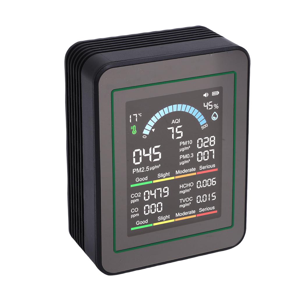 10 in 1 HCHO Meter, Portable Temperature and Humidity Meter with Color Screen for Home,  , Vehicle, Detect PM0.3 PM2.5 PM10 CO2 CO TVOC