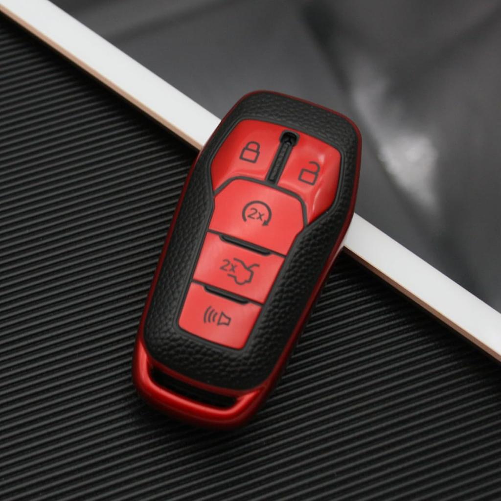 Key Fob Cover - Soft TPU Smart Remote Car Key Case - Compatible with Ford F150, Explorer, Fusion, Mustang, Edge, Lincoln MKZ, MKC, MKX (Red)