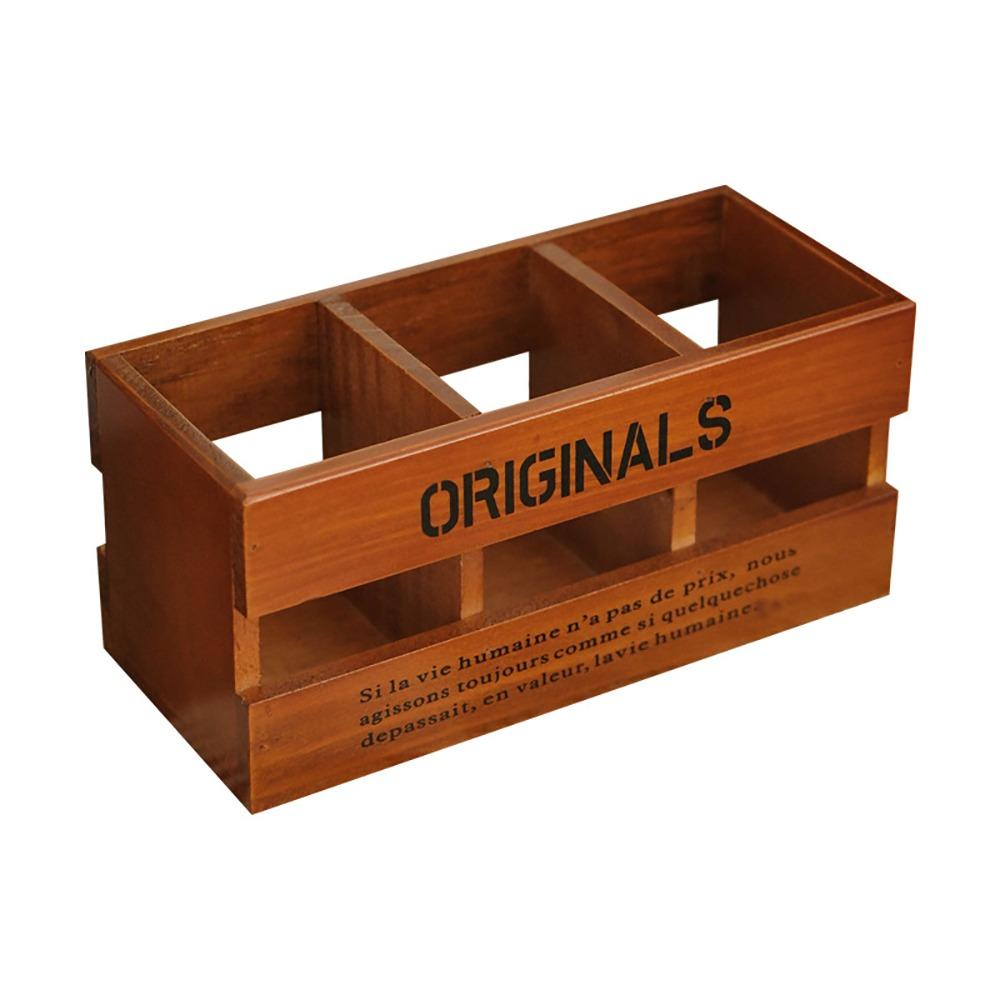 

Коробка для хранения карандашей с 3 отделениями, деревянный держатель для кистей для макияжа, компактный держатель для ручек, офис