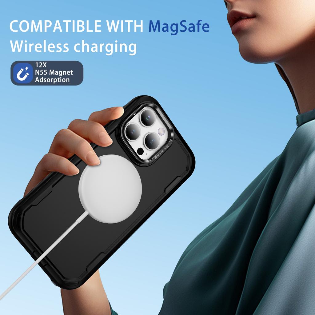 For iPhone 14 Pro Case Compatible with MagSafe Lens Frame Kickstand TPU + PC Shockproof Phone Cover