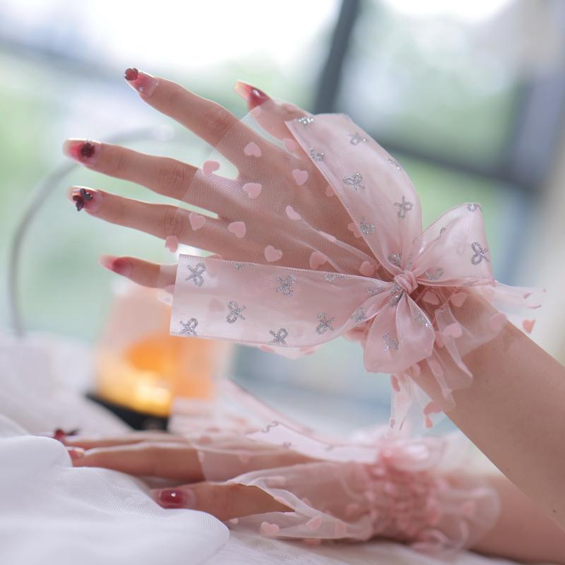 1 Pair Nail Art Tulle Photo Bow Glove Fake Pleated Cuff Manicure Photography Props Nail Tips Display Sleeve  Accessories