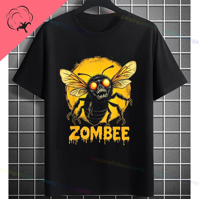 UnisexS Zombie Bee Apocalypse Graphic TShirt with Creepy Undead Horror Design Black Pure Cotton Shortsleeve Tee Outdoor Clothing