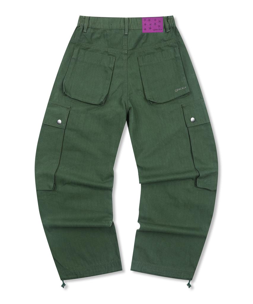 GLACK Gp172 Loose Cargo Herringbone Cotton Pants (Olive)