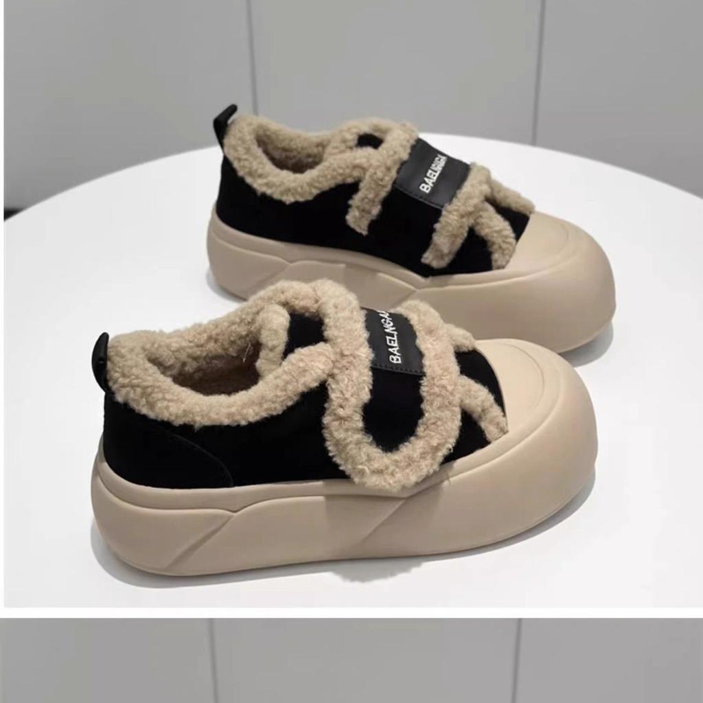 Muffin Sole Velcro Cotton Shoes Women's Winter Velvet Thickened 2025 Winter New One-pedal Loafers Bread Shoes Tide