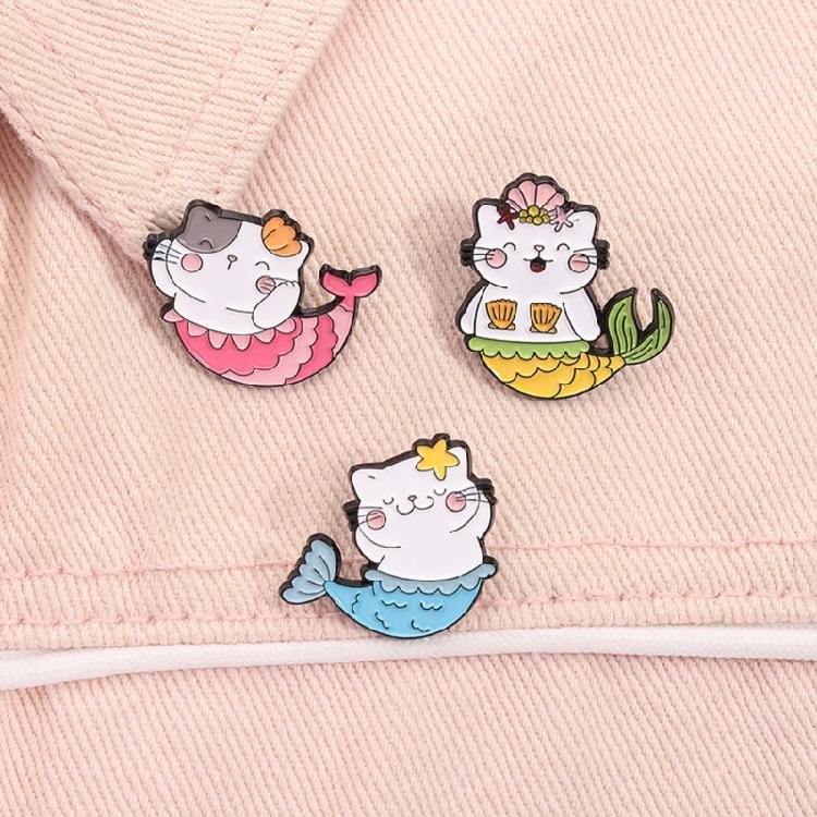 Charm Mermaids Cats Alloy Brooch Fashionable Lapel Accessory For Kids Friend Parties Casual Outfits