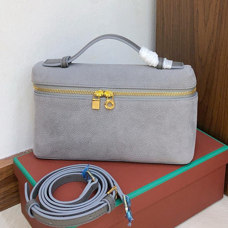 2025 New Gold Buckle Nubuckle Cowhide LP19 Lunch Box Bag Genuine Leather Versatile Small Square Bag Handheld One Shoulder Crossbody Bag for Women