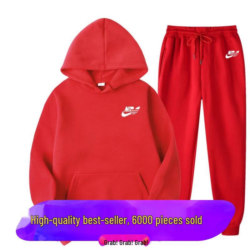 Completo Felpa con Cappuccio e Pantaloni Tuta Patchwork Invernali Unisex - Alla Moda, Casual, Con Velluto