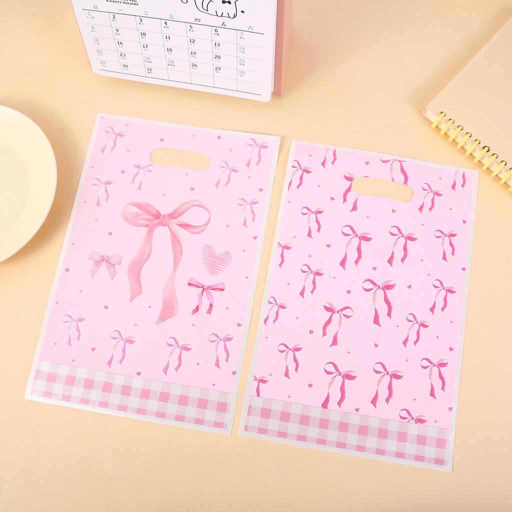 50Pcs Sweet Pink Bow OPP Gift Packing Bag Candy Cake Snack Pouch Bag for Kids Girl Birthday Baby Shower Wedding Party Decoration