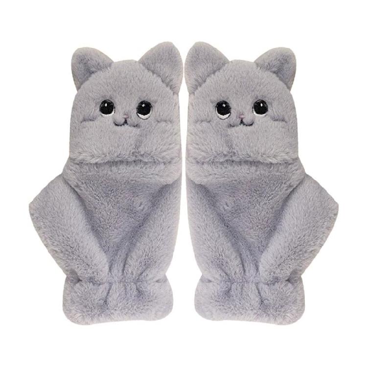 Women Winter Flip Gloves Convertible Mittens Thick Cat Plush Half Finger Gloves with Cover Flip Half Finger Gloves