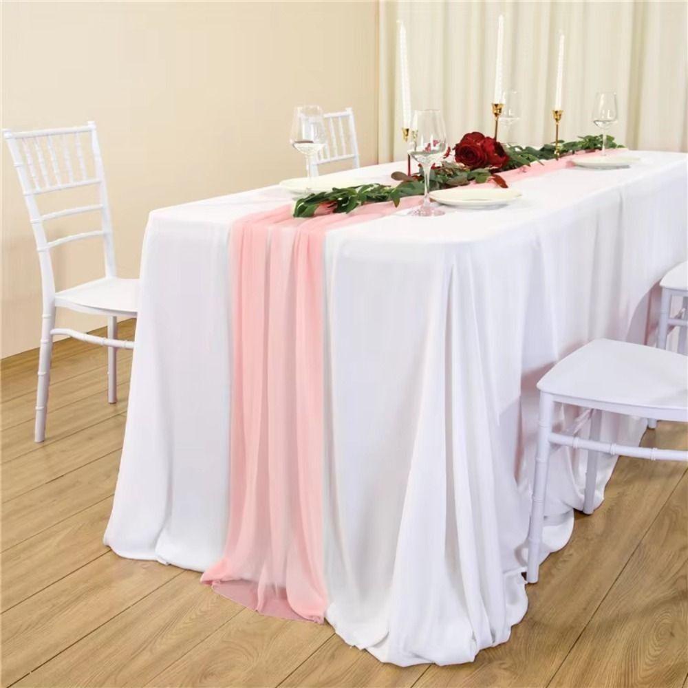 Reusable Sheer Chiffon Table Runner Chiffon Solid Color Gauze Table Runner Sheer Fabric Soft Wedding Table Runner Dinning Table
